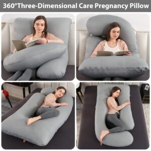 Elover Pregnancy Pillows,U-Shape Full Body Pillow Cooling Cover Dark Grey Pregnancy Pillows for Sleeping Body Pillows for Adults,Maternity Pillow (Cooling Material,Haze Grey)