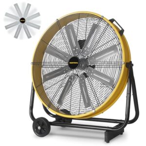 VENTISOL 24 Inch Industrial Floor Drum Fan, 8600 CFM Heavy Duty Floor Fan 3-Speed Air Circulator with Castors, High Velocity Commercial Shop Fan for Warehouse, Basement, Facotry, Barn, Garage