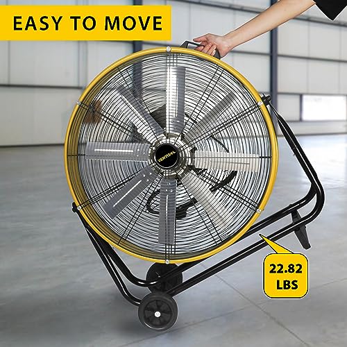 VENTISOL 24 Inch Industrial Floor Drum Fan, 8600 CFM Heavy Duty Floor Fan 3-Speed Air Circulator with Castors, High Velocity Commercial Shop Fan for Warehouse, Basement, Facotry, Barn, Garage