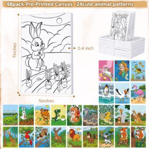 Thenshop 48 Pcs Animal Pre Drawn Canvas 5 x 7 Inch Painting Art Set Pre Stenciled Art Show Display Panels Outline Painting Canvas Bulk for Home School Kids Adults Beginners Student Party Gifts