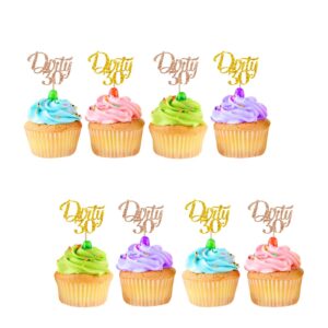 24pcs dirty 30 cupcake toppers, happy 30th birthday cupcake toppers, gold & brown glitter cake decorations for thirty years old birthday/anniversary party supplies