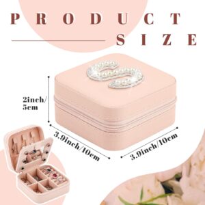 Sweetude Travel Jewelry Box Initial Jewelry Case Mini Pink Jewelry Organizer with Mirror Travel Ring Earring Jewelry Holder for Women Girls Mom Girlfriend Wedding Bridesmaid Friends Birthday Gifts (S)