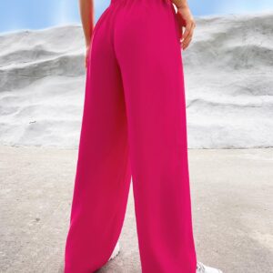 Verdusa Women's Elastic High Waist Solid Straight Leg Pants Casual Long Trousers Hot Pink M