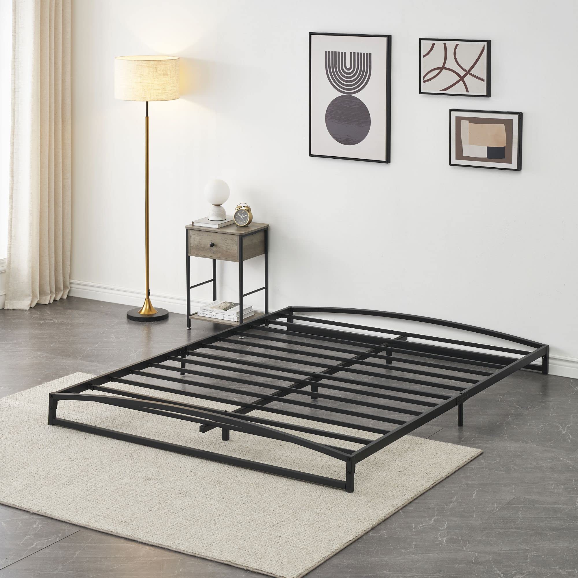 IDEALHOUSE Queen Bed Frame Low Profile, 6 Inches Black Metal Queen Size Platform Bed Frame, Mattress Foundation, No Box Spring Needed (6 inches, Queen)