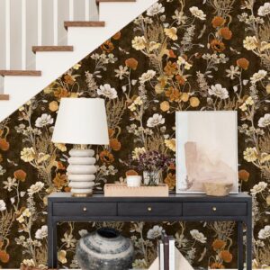 Idomural Floral Wallpaper Peel and Stick Wallpaper Vintage Floral Wallpaper Removable Wallpaper Peel and Stick Boho Wallpaper for Bedroom Bathroom Accent Wall 17.7 * 118in