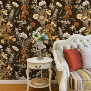 Idomural Floral Wallpaper Peel and Stick Wallpaper Vintage Floral Wallpaper Removable Wallpaper Peel and Stick Boho Wallpaper for Bedroom Bathroom Accent Wall 17.7 * 118in