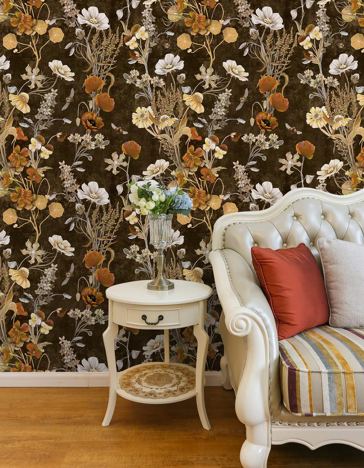 Idomural Floral Wallpaper Peel and Stick Wallpaper Vintage Floral Wallpaper Removable Wallpaper Peel and Stick Boho Wallpaper for Bedroom Bathroom Accent Wall 17.7 * 118in