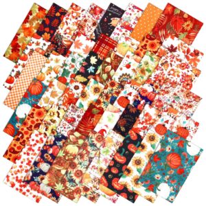 Tudomro 100 Pcs 10 x 10 Inches Fall Fabric Square Thanksgiving Patchwork Fabrics Cotton Pumpkin Craft Fabric Patchwork Bundles Sunflower Quilting Fabric Craft for Autumn DIY Sewing (Vintage)