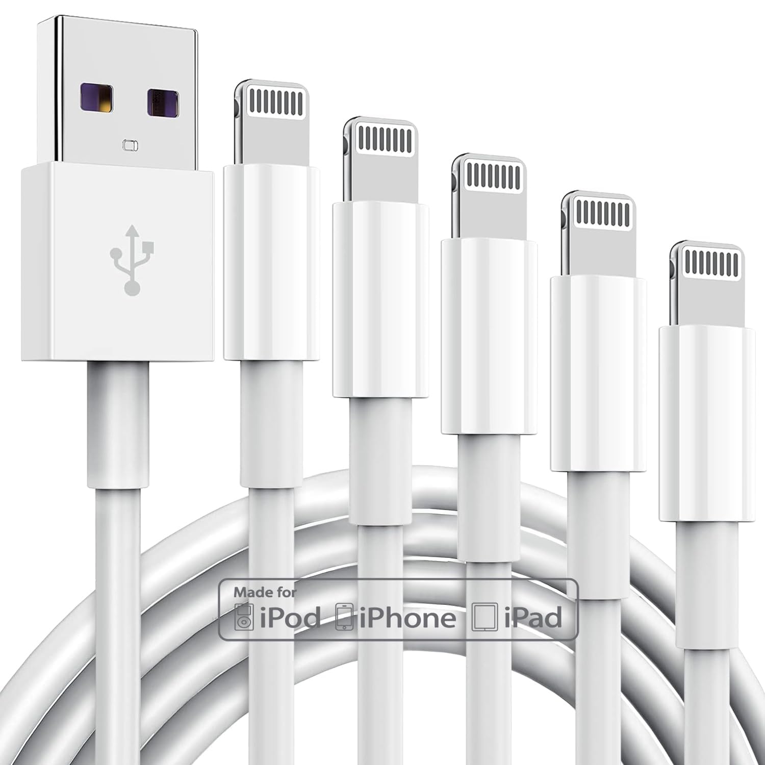 TUMABER 5 Pack Apple MFi Certified iPhone Charger Cable 6Ft, Lightning to USB Cord 6 Foot, 2.4A Fast Charging,Apple Phone Long Chargers for 13/12/11/11Pro/11Max/ X/XS/XR/XS Max/8/7/6, White