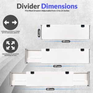 FAHBI Drawer Dividers 4 Pack, 4" High, 13" to 21" Expandable Drawer Organizer for Clothing, Kitchen Storage Drawers 2 Way Adjustable Divider for Closet, Firm Foam Ends