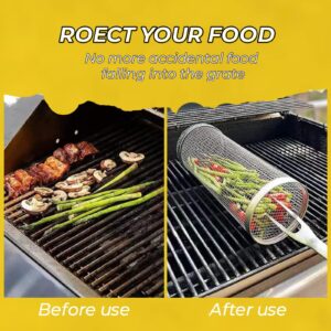 BLOOPIC BBQ Grilling Basket Grilling Accessories Camping Essentials Stainless Steel Wire Mesh Cylinder Outdoor Camping Picnic Round Rack Cookware Tool Cooking Large 1PCS (12.24 X 3.78 X 3.74 inch)