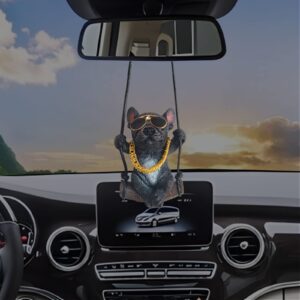 Swinging Dog Rear View Mirror Accessories For Car Afrench Bulldog Cute Car Rear View Mirror Pendant Accessories Decorations Frenchie Gifts Suitable For Men And Women(Black)