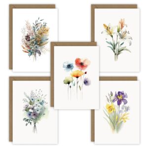 tashchow 5 watercolor flowers greeting cards all occasion blank note cards with envelopes