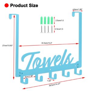 Azmoncy Over The Door Hooks, Towel Rack for Bathroom Wall Mount Towel Hanger, Towel Holder for Hanging Heavy Duty with 5 Hooks for Pool Bedroom Bathroom Kitchen Towels, Bag, Coats(Blue)