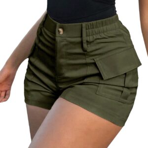 WDIRARA Women's High Waist Button Streetwear Cargo Shorts with Pockets Army Green M