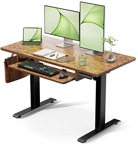 Marsail Standing Desk Adjustable Height with Extra Large Keyboard Tray, Electic Adjustable Desk with 4 Memory Presets Cable Management 2 Storage Hooks, Sit Stand Up Desk for Home Office, 48Inch,Rustic