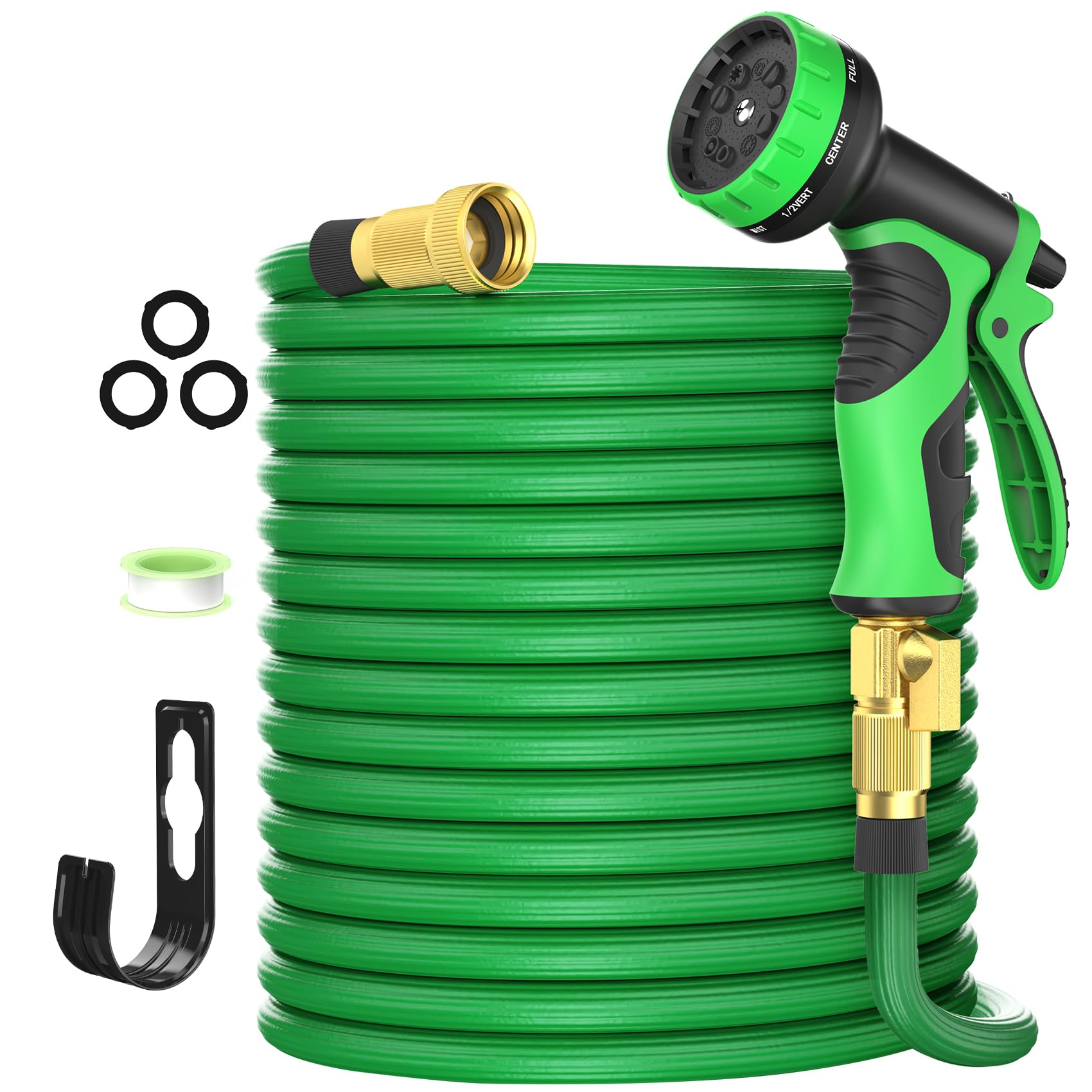 100ft Expandable Garden Hose with 10 Function Nozzles, New Water Hose with 50 Layers Innovative Nano Rubber, 3/4" Solid Brass Fittings, Flexible Hose Expanding Hose