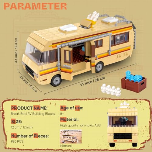 Lixboxy Camper for Break Bad Rv Building Set, Creative Camper Van Building Blocks Merchandise, DIY Technic Building Set Toy, Building Bricks Kit for Ages 8-14(986 Pieces)