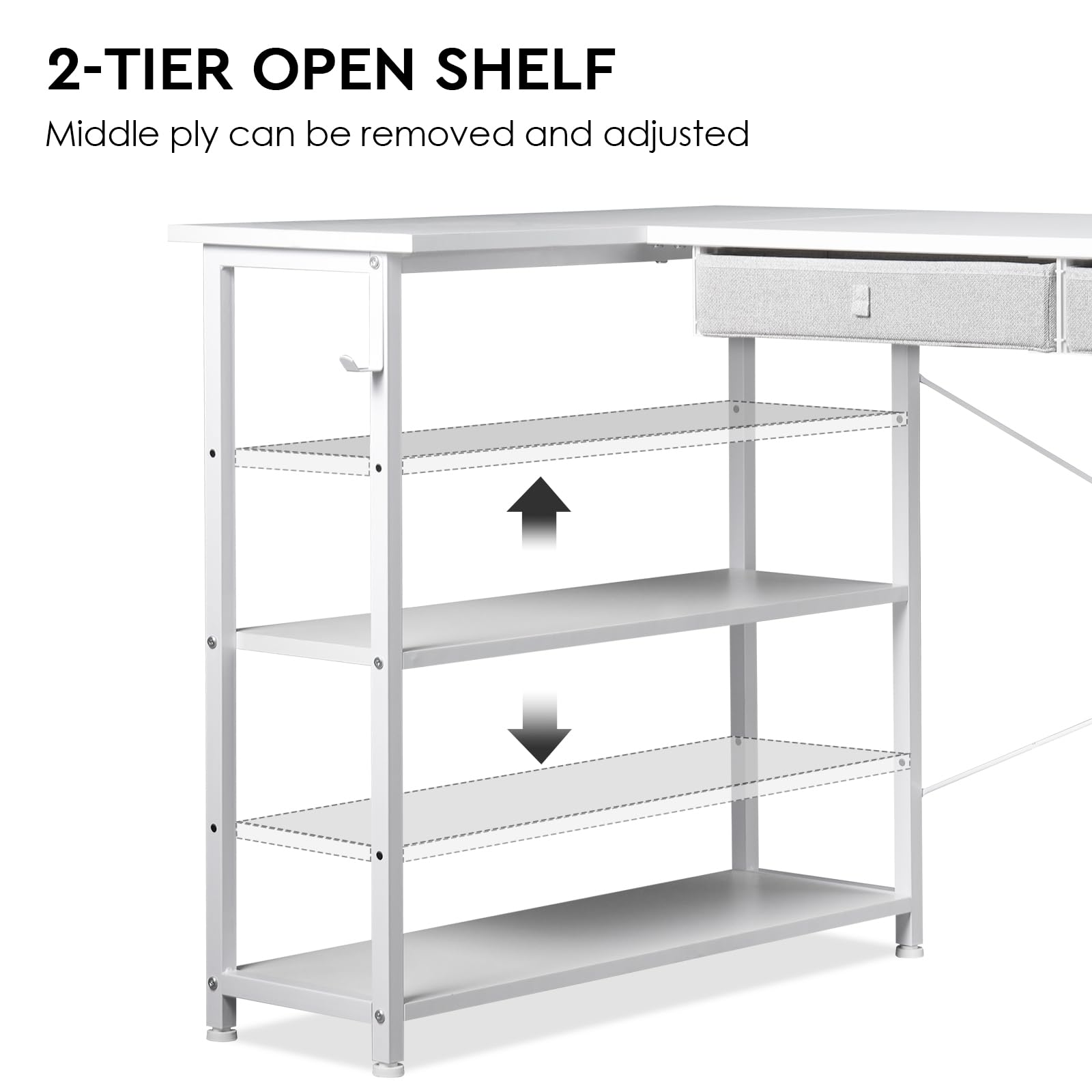 Ｍａｉｈａｉｌ Home Office Desk with Drawers and Shelves, 55” Computer Corner Desk for Small Space, Small L Shaped Desk with Side Storage for Bedroom, White