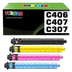 tobeter compatible mp c406 toner 17,000 pages replacement for 842091 842092 842093 842094 toner cartridge for mp c307, mp c306, mp c406, mp c407 printer (bk/c/y/m, 4 pack)