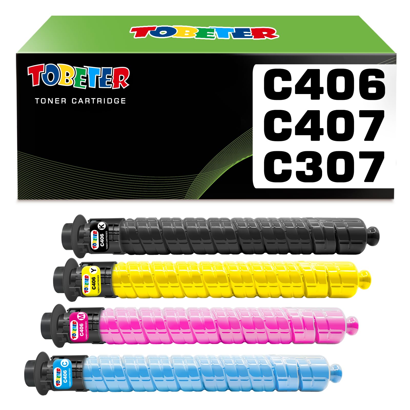 ToBeter Compatible MP C406 Toner 17,000 Pages Replacement for 842091 842092 842093 842094 Toner Cartridge for MP C307, MP C306, MP C406, MP C407 Printer (BK/C/Y/M, 4 Pack)