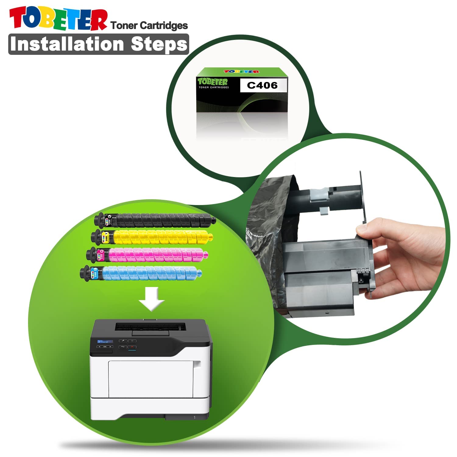 ToBeter Compatible MP C406 Toner 17,000 Pages Replacement for 842091 842092 842093 842094 Toner Cartridge for MP C307, MP C306, MP C406, MP C407 Printer (BK/C/Y/M, 4 Pack)