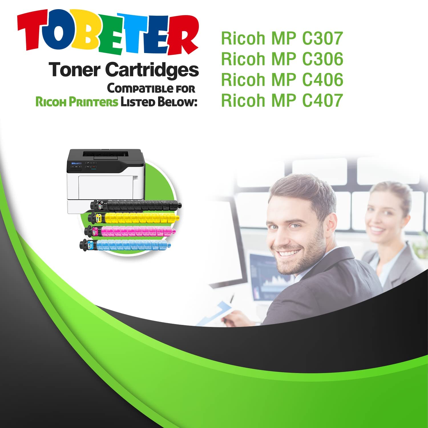 ToBeter Compatible MP C406 Toner 17,000 Pages Replacement for 842091 842092 842093 842094 Toner Cartridge for MP C307, MP C306, MP C406, MP C407 Printer (BK/C/Y/M, 4 Pack)