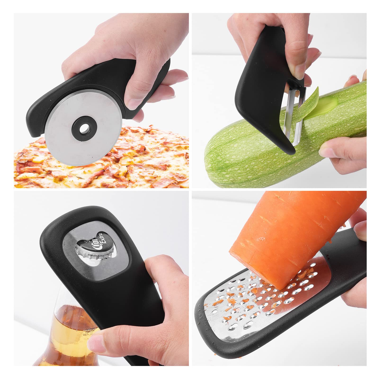 Kitchen/Unique Gadgets Set 6 Pieces, Space Saving Cooking Tools, Cheese Grater, Bottle Opener, Fruit/Vegetable Peeler, Pizza Cutter, Garlic/Ginger Grinder,Herb Stripper