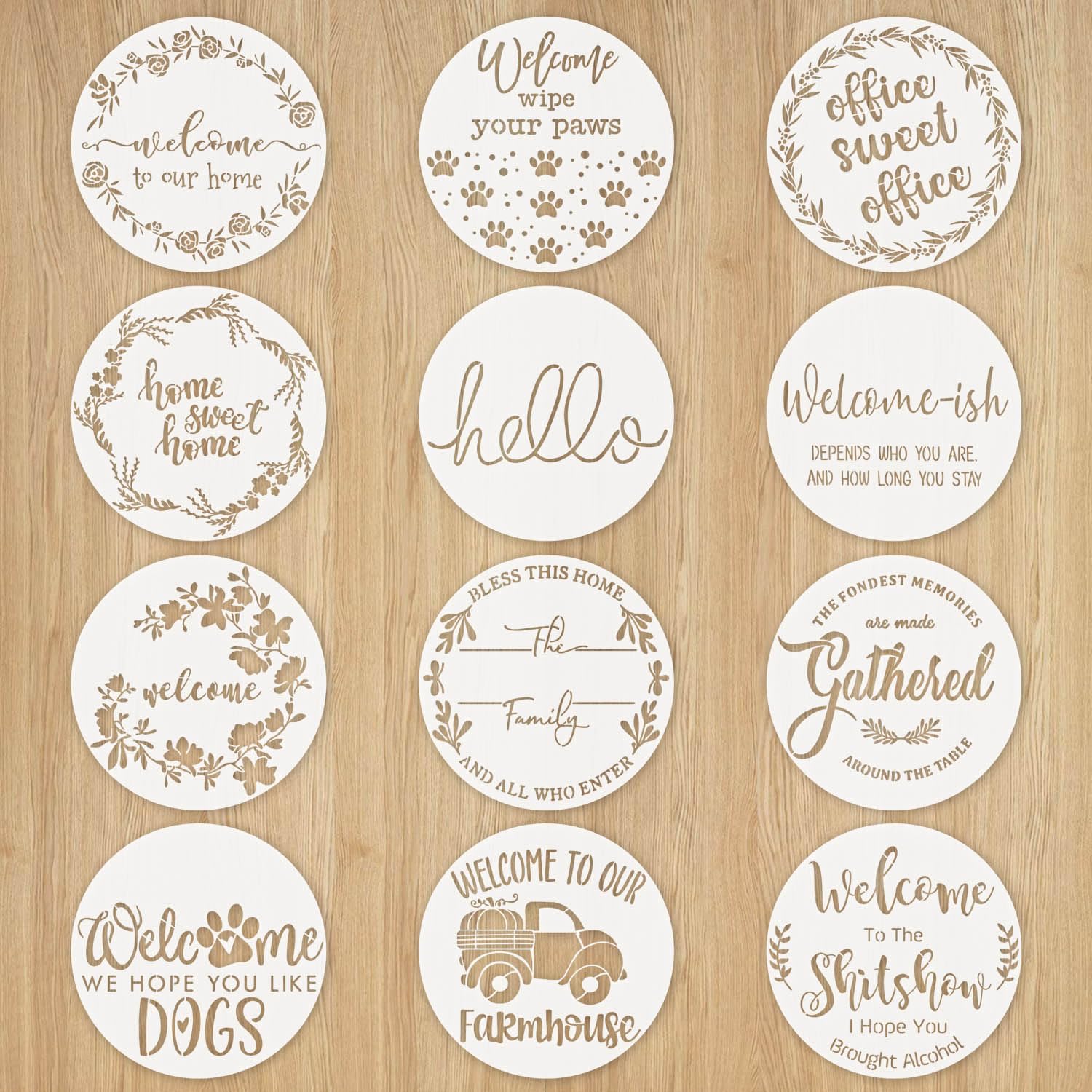 Welcome Stencils for Painting on Wood, Large Reusable Welcome Letters Word Stencil Plastic Art Farmhouse Templates for 12 Inch Wood Door Hanger Sign Canvas Mat Crafts Wall Home Decor(Hello)