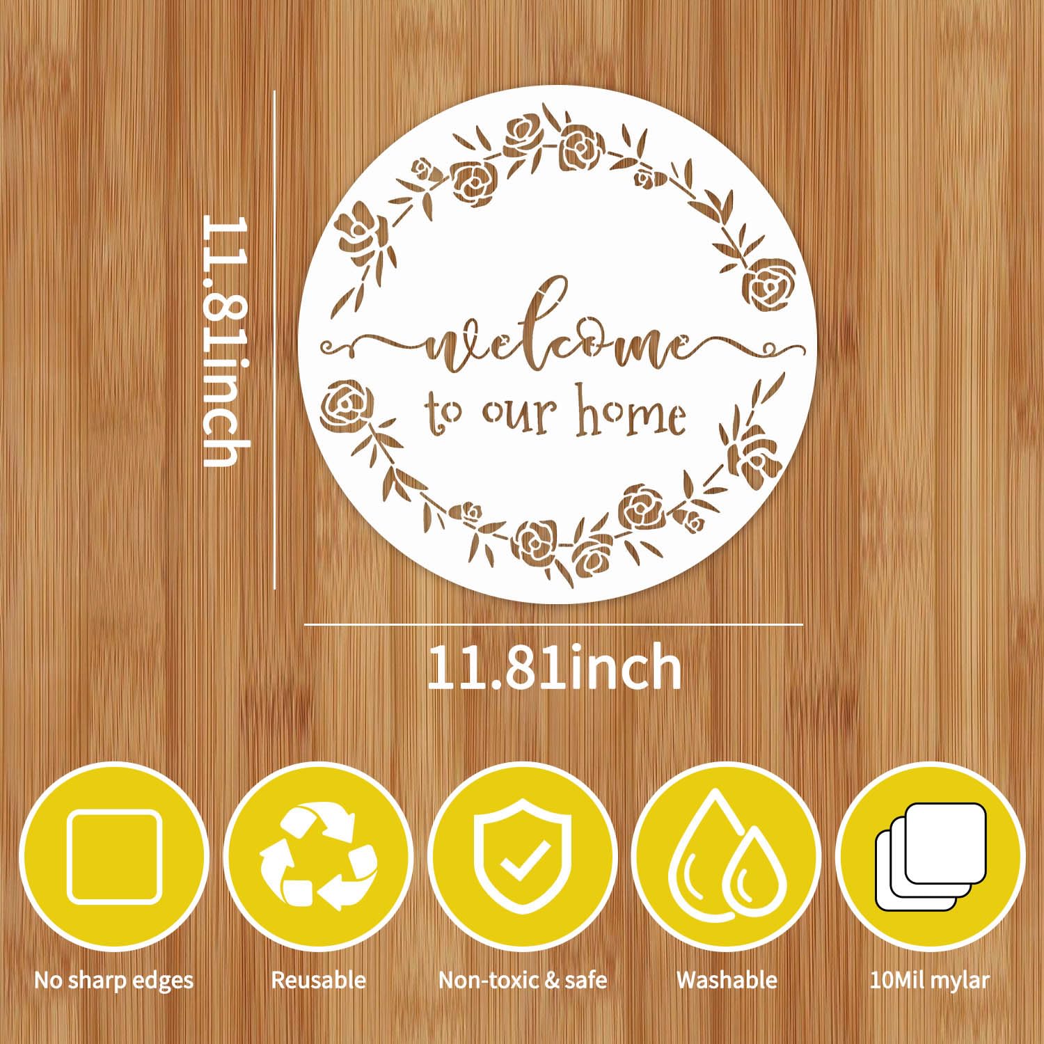 Welcome Stencils for Painting on Wood, Large Reusable Welcome Letters Word Stencil Plastic Art Farmhouse Templates for 12 Inch Wood Door Hanger Sign Canvas Mat Crafts Wall Home Decor(Hello)