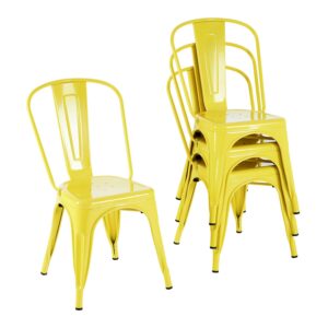 Nazhura Metal Dining Chair Farmhouse Tolix Style for Kitchen Dining Room Café Restaurant Bistro Patio, 18 Inch, Stackable, Waterproof Indoor/Outdoor (Sets of 4) (Steel Seat, Yellow)