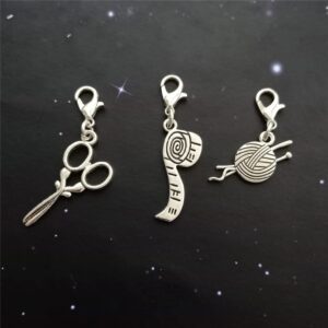 WYGUYO 3 Pcs Mini Scissors and Ball of Yarn Charms with Lobster Clasp for Bracelet, Handbags, DIY Key Chain, Tool Clip on Charm