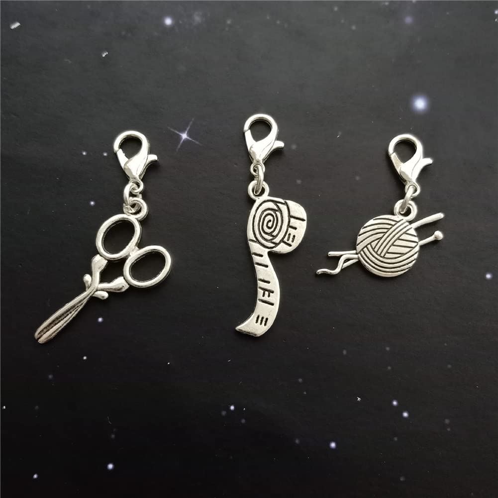 WYGUYO 3 Pcs Mini Scissors and Ball of Yarn Charms with Lobster Clasp for Bracelet, Handbags, DIY Key Chain, Tool Clip on Charm