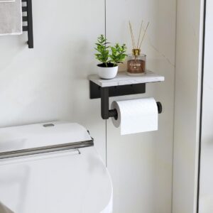 WOJIUBUXIN Marble Toilet Paper Holder with Shelf Black Toilet Paper Roll Holder Wall Mount for Bathroom Cabinet Decorative,Matte Black Finish,Modern Style,Screw-in,Each Marble with A Unique Pattern