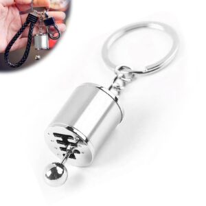 gunhunt 1 pc car shifter keyring, 6 speed gear key clip, universal polished metal collectible key chain creative model (silver)