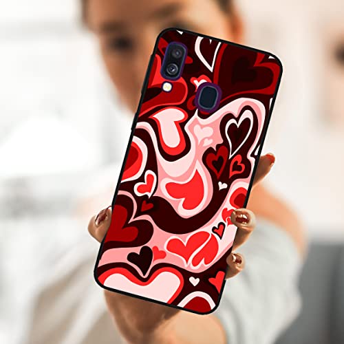 zaztify Phone Case for Samsung Galaxy A40, Lovely Irregular Red Black Love Heart Lovecore Aesthetic Cute Shockproof Protective Anti-Slip Thin Soft Cover Shell