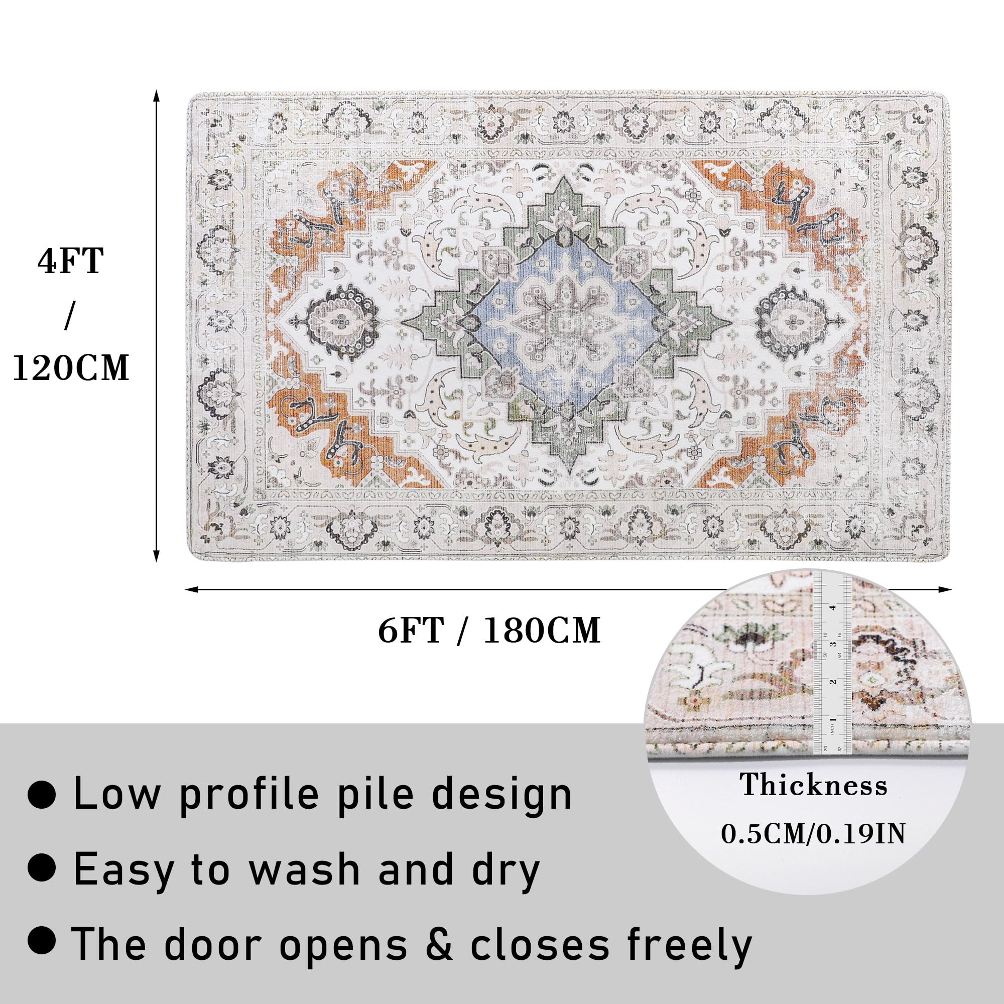 Area Rug Non-Slip 4'x6' Printed Indoor Accent Rug Washable Low-Pile Foldable Carpets Indoor Entry Throw Rug for Bedroom Living Room Dining Playroom