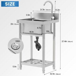 KUARBARR Stainless Steel Utility Sink Free Standing Single Bowl Set Prep Sink Station for Restaurant Kitchens Laundry Room Bathroom Farmhouse 22 Inches