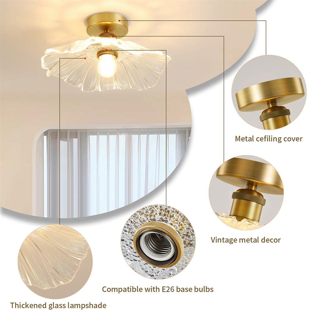 BAVGARI Semi Flush Mount Ceiling Light Fixture,Gold Ceiling Light,flushmount Ceiling Light,Bathroom Ceiling Light,Flush Ceiling Light for Hallway Entryway Bathroom Foyer Kitchen Bedroom Dining Room