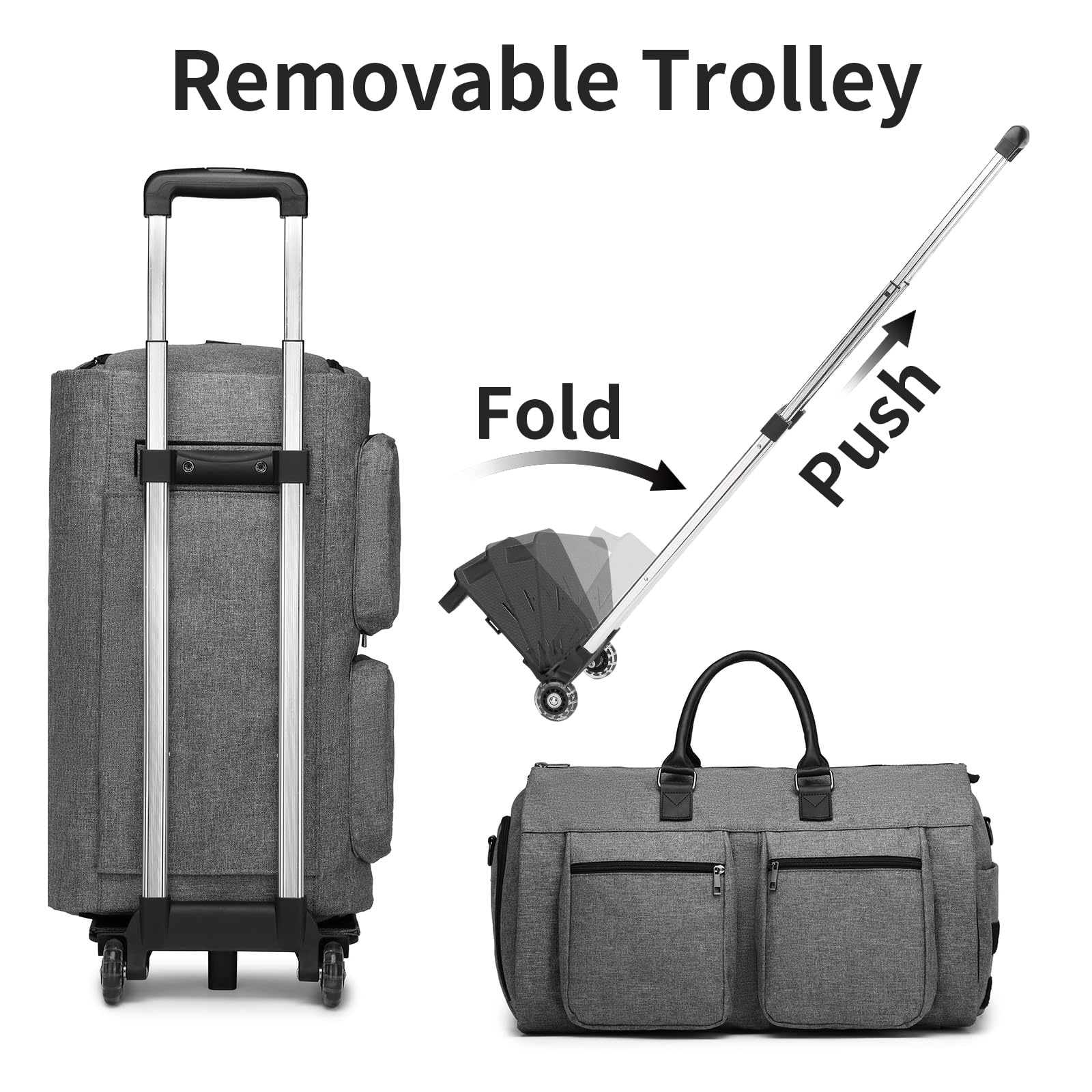 Rolling Garment Bags,Garment Bag with Wheels Travel Garment Bag with Shoe Compartment Rolling Duffle Bag with Wheels Trolley Suit Bag Overnight Weekender Bags for Women or Men-Grey