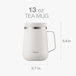 LocknLock Metro Tea Mug Mint 13oz/400ml, Tea and Coffee Mug Cups with Tea Infuser Strainer, Lid and Handle, Double Wall Stainless Steel Vacuum Insulated Travel Tumbler