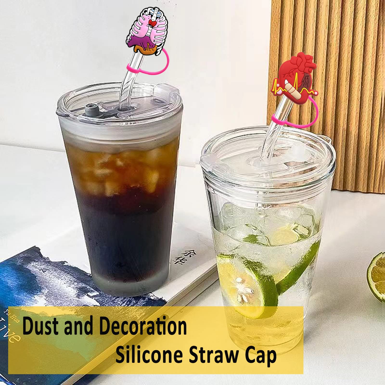 12Pcs Straw Covers Cap, Straw Toppers for Tumblers, Silicone Straw Tip Covers, Splash Proof Straw Tips, Reusable Drinking Dust Proof Straw Tip Covers for 7-8 mm Straws