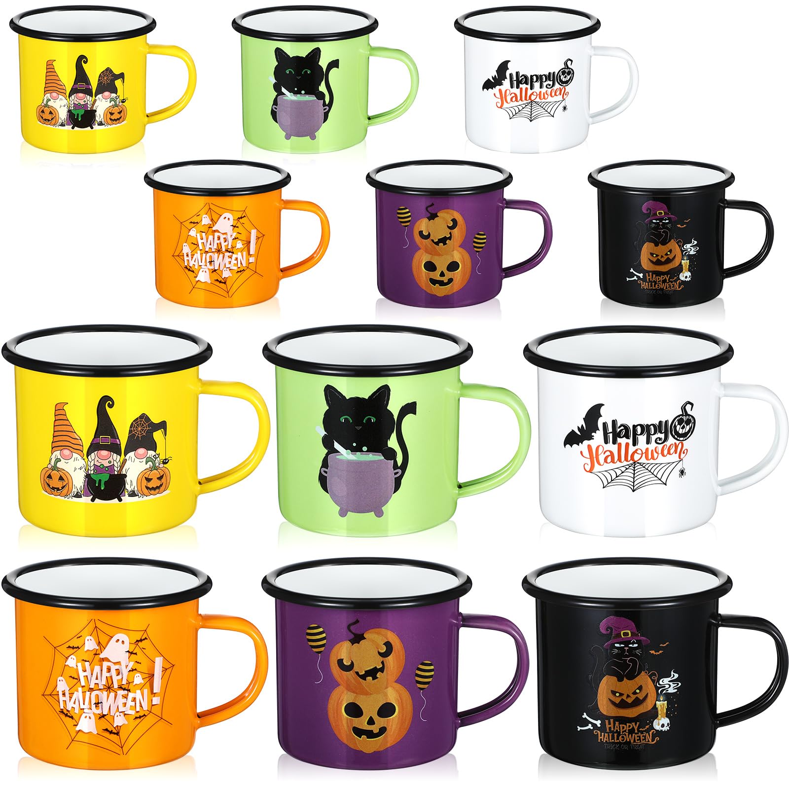 Dandat 12 Pieces Halloween Coffee Mugs Happy Halloween Coffee Cups Enamel Coffee Mug 12 oz Halloween Decorations Mugs for Halloween Party Gift Dinner Drinks Supplies