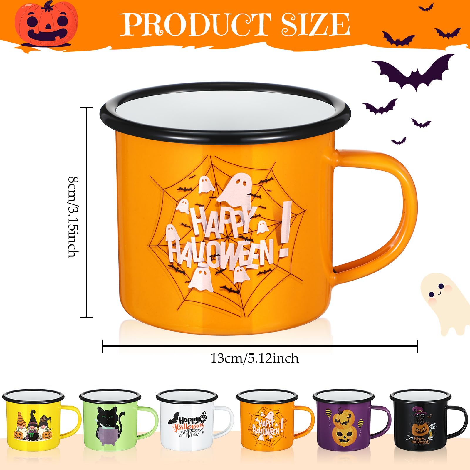 Dandat 12 Pieces Halloween Coffee Mugs Happy Halloween Coffee Cups Enamel Coffee Mug 12 oz Halloween Decorations Mugs for Halloween Party Gift Dinner Drinks Supplies