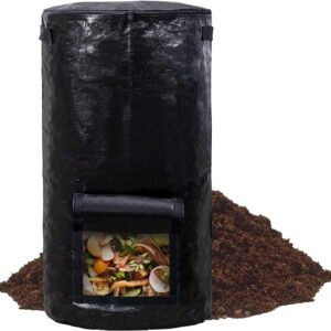 34 Gallon Garden Compost Bin Bag, Reusable Organic Fertilizer Fermented Bag with Lid,Collapsible Leaf Lawn Bags Gardening Container (Black)