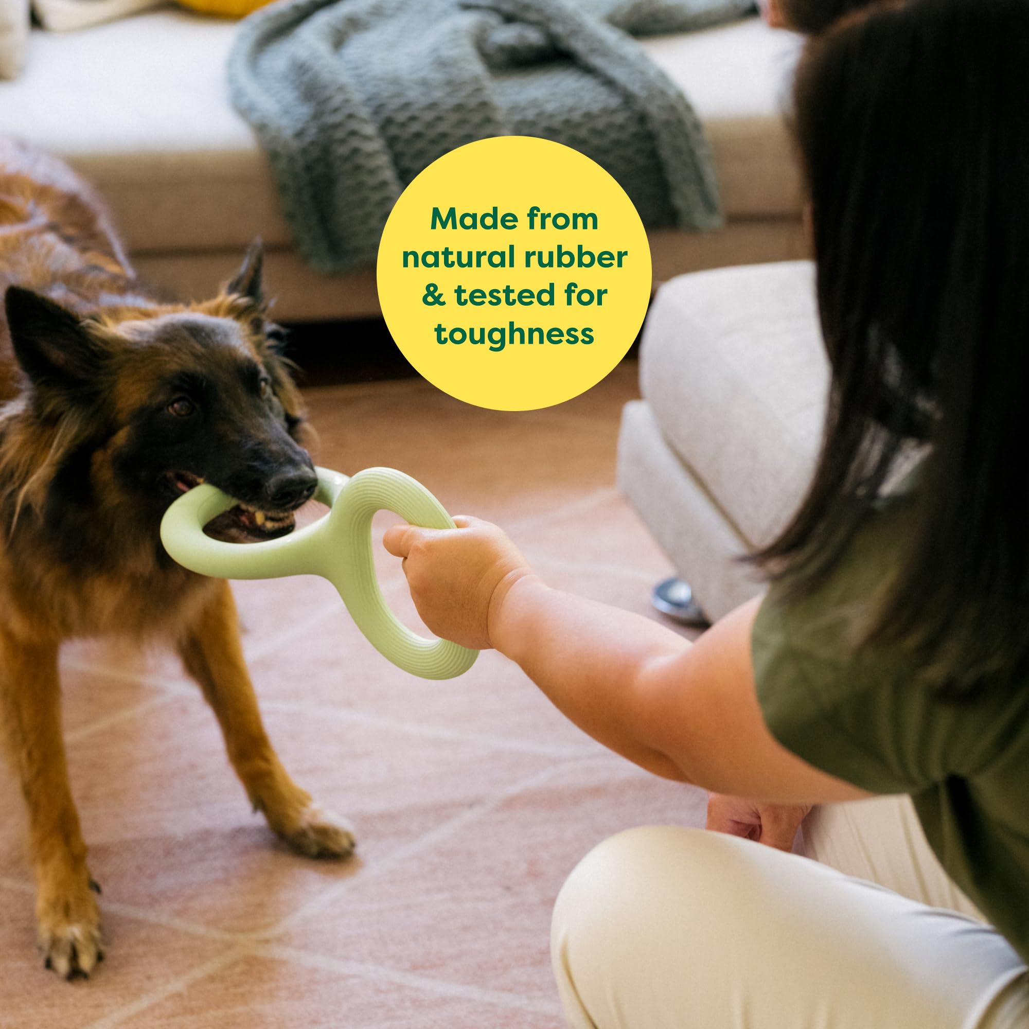 Earth Rated Tug of War Dog Toy, Interactive Pull Toy for Adult and Puppy Dogs, Ergonomic Grip, Natural Rubber, Large, Green