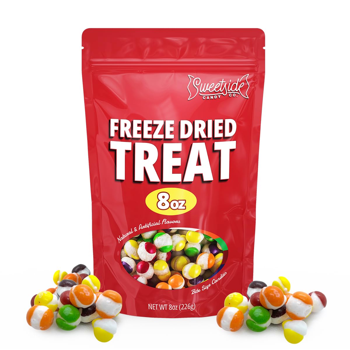 Freeze Dried Candy Skittles - Assorted Original Flavors Snack - Orange, Lemon, Grape, Strawberry and Lime, Perfect for Holidays, Traveling, Camping or as a Sweet Treat Gift, (8oz)