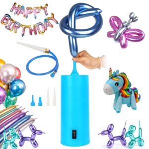 ALUNME Balloons Pump Electric for All Balloons,Portable 260 Balloon Pump Electric Blower Inflator,w/10pcs 260 Balloons,Foil Unicorn Balloon&Extension Tube