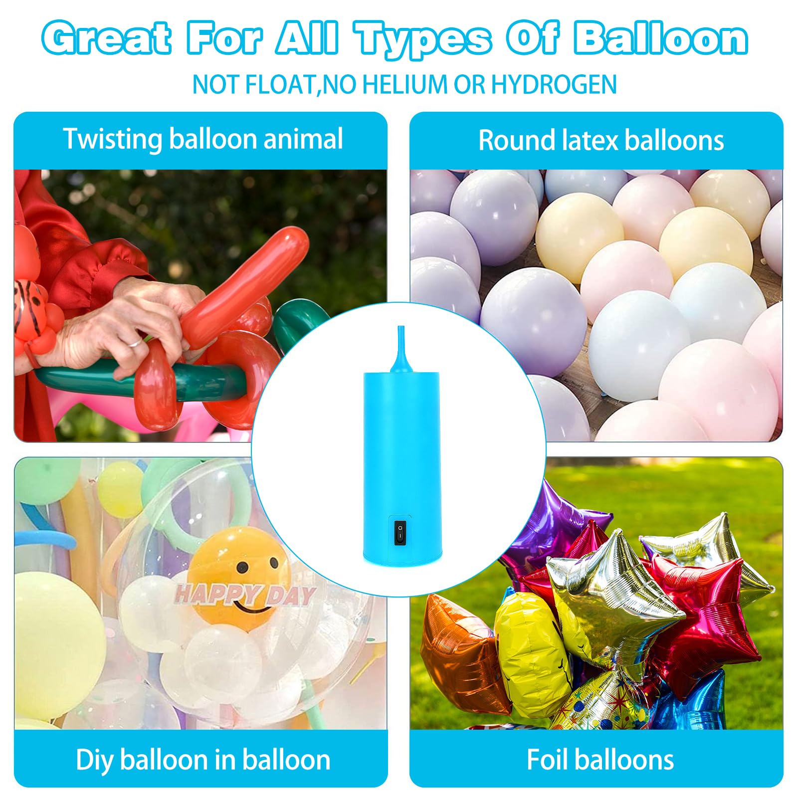 ALUNME Balloons Pump Electric for All Balloons,Portable 260 Balloon Pump Electric Blower Inflator,w/10pcs 260 Balloons,Foil Unicorn Balloon&Extension Tube