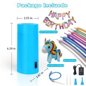 ALUNME Balloons Pump Electric for All Balloons,Portable 260 Balloon Pump Electric Blower Inflator,w/10pcs 260 Balloons,Foil Unicorn Balloon&Extension Tube